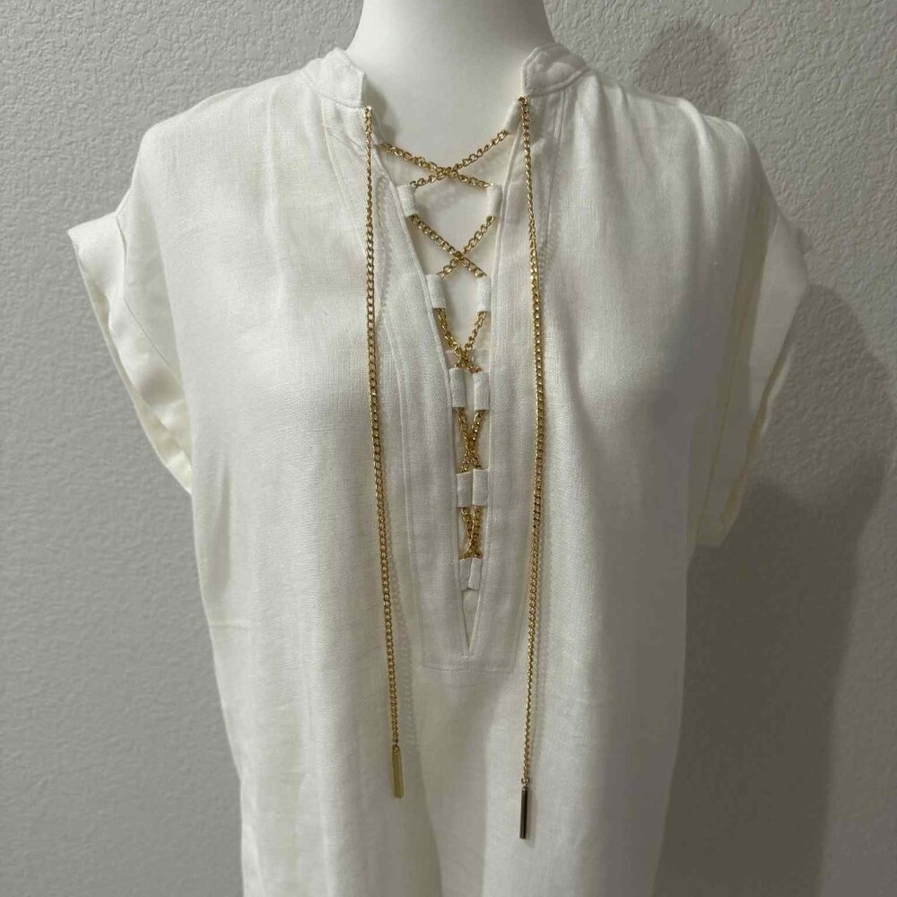 Michael Kors White Linen Top With Gold Chain Detail [Sz. S]